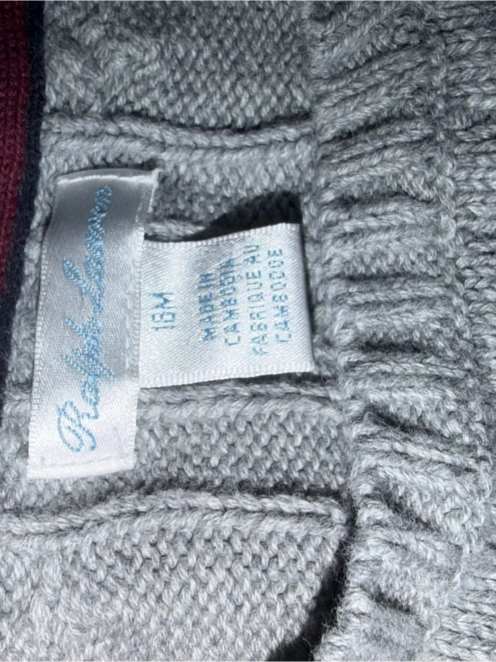 Ralph Lauren baby boys Gray Cable-Knit Crewneck Sweater sz 18m